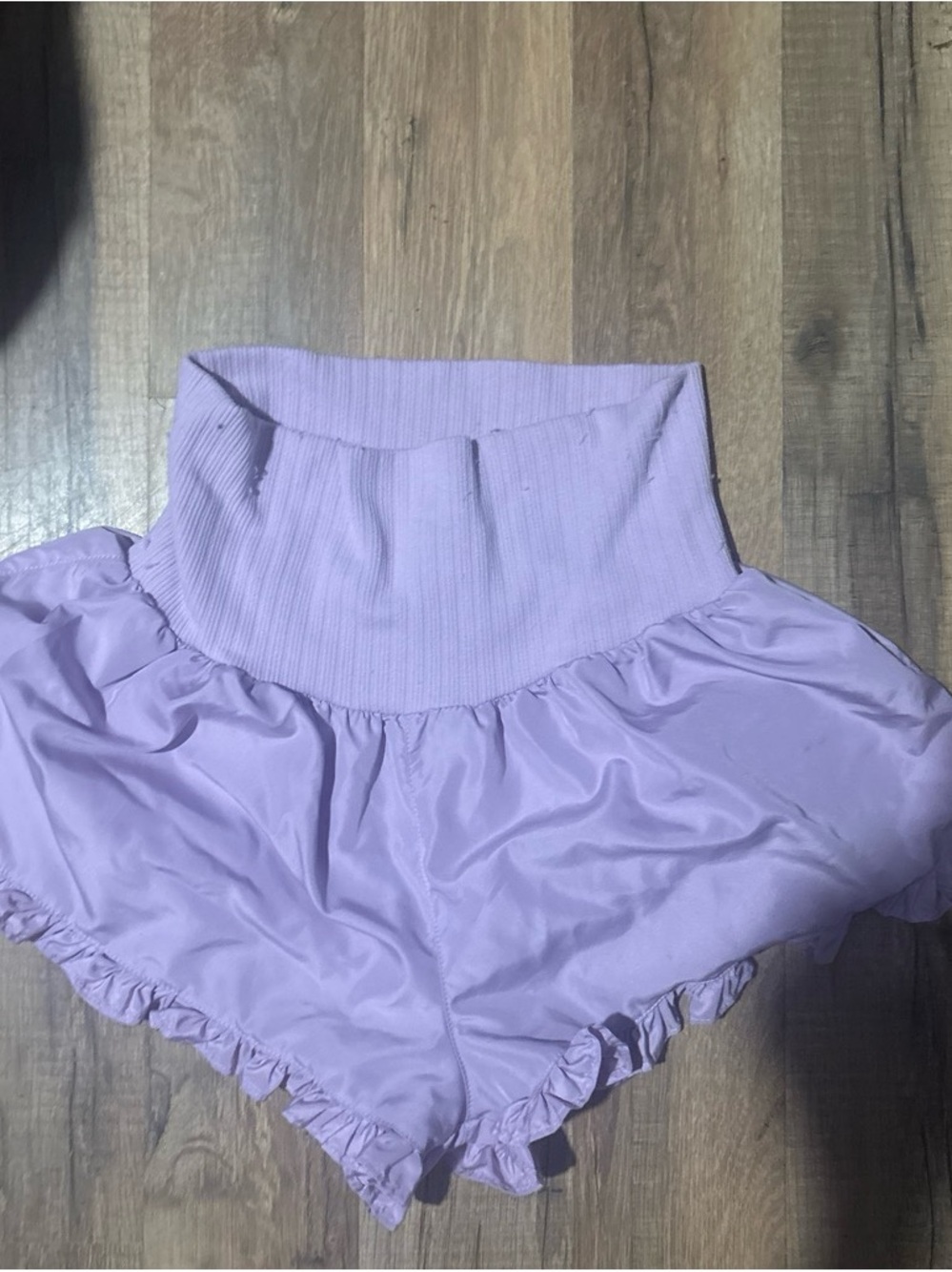 High-Rise Lavender Athletic Shorts with Ruffle Hem
